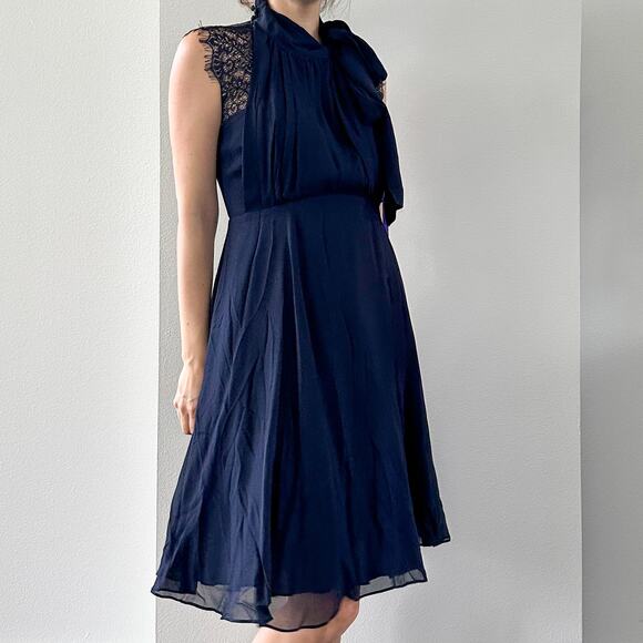 Seraphine Midnight Blue Maternity & Nursing Dress with Neckline Tie - Picture 2 of 10